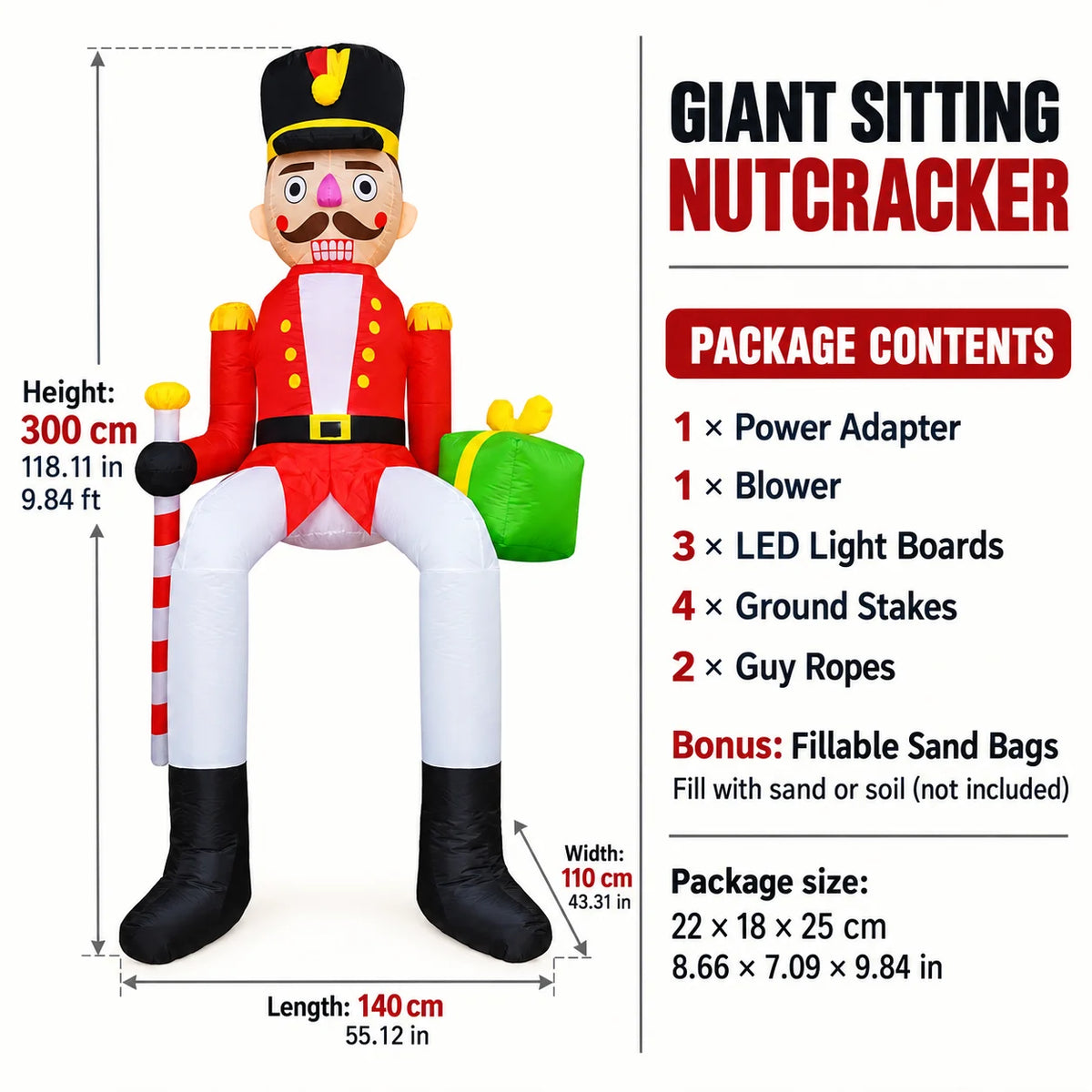 LED Inflatable Nutcracker Soldier Outdoor Yard Decoration With Candy Cane
