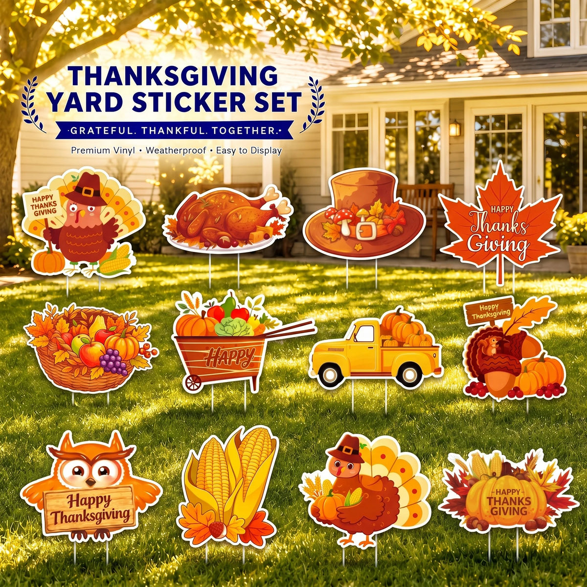 Waterproof Thanksgiving Yard Signs With Stakes For Fall Lawn Decor