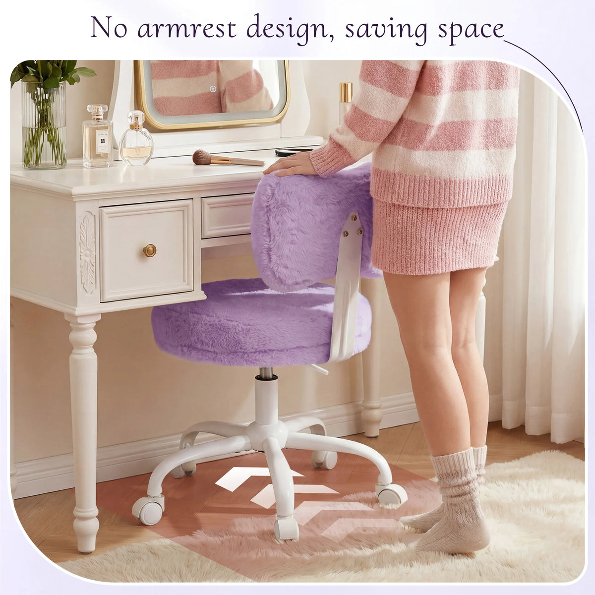 EnHomee Adjustable Faux Fur Vanity Chair With Rotating Base