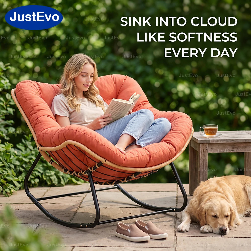 Outdoor Rocking Papasan Chair With Metal Frame And Soft Cushion