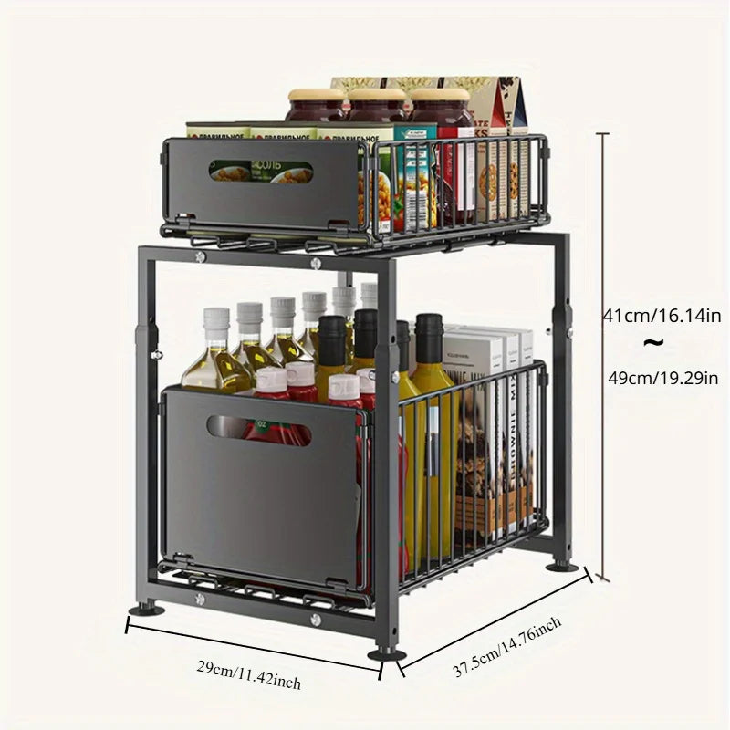 AEHOME Two Tier Slide Out Cabinet Organizer For Kitchen Storage