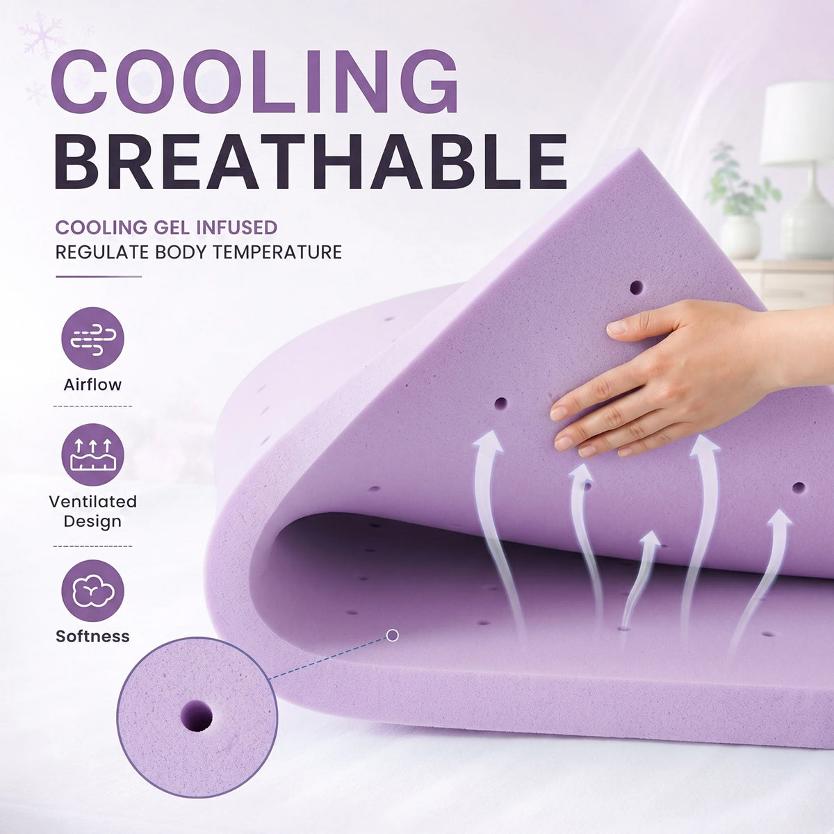 MCQ Gel Memory Foam Mattress Topper With Breathable Cooling Comfort