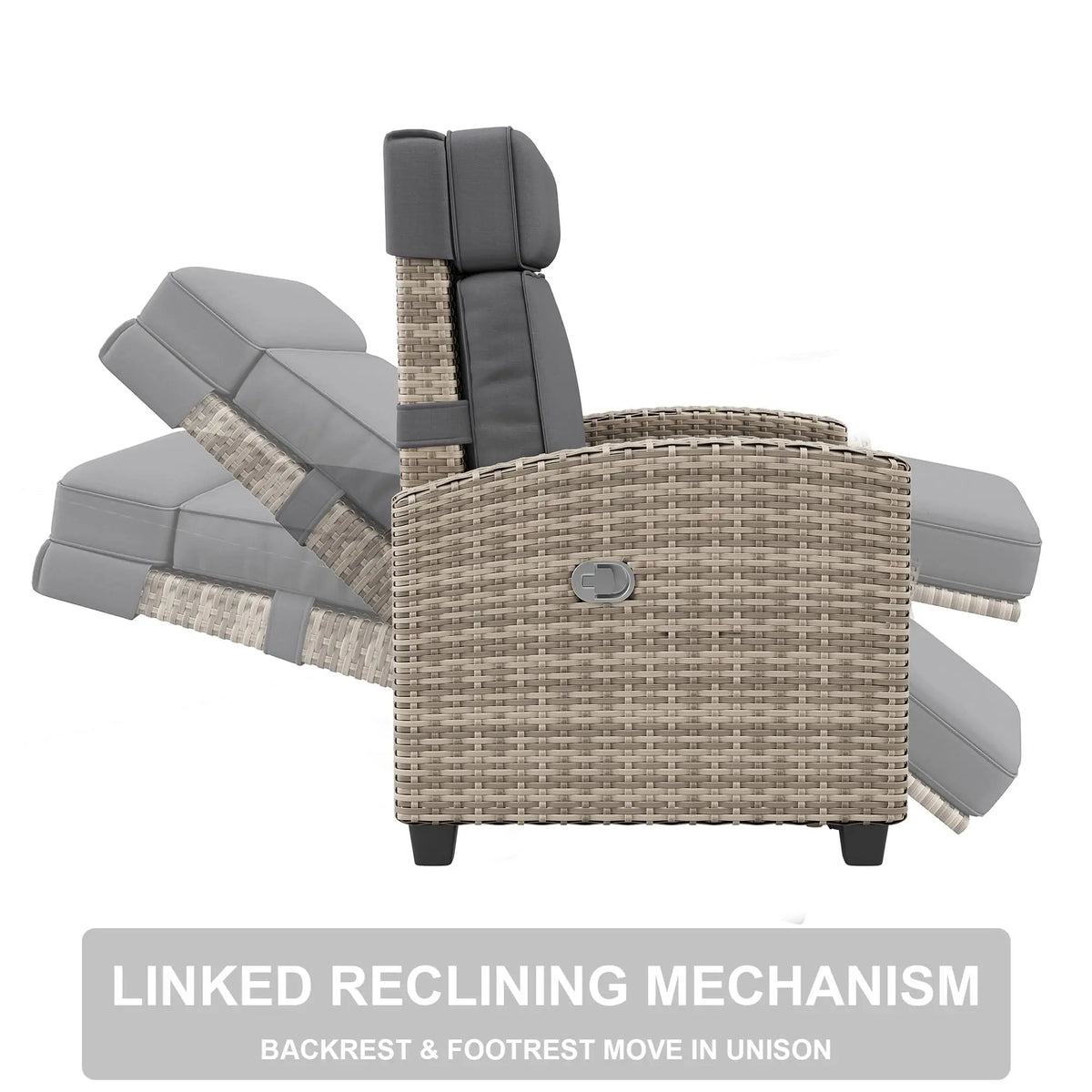 Adjustable Wicker Recliner With Footrest And Flip Up Side Table
