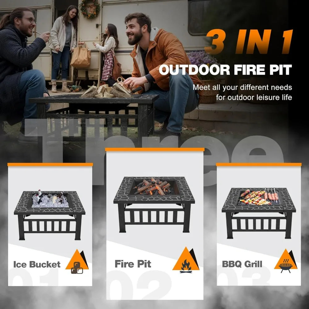Devoko Metal Outdoor Fire Pit With Waterproof Cover For Patio