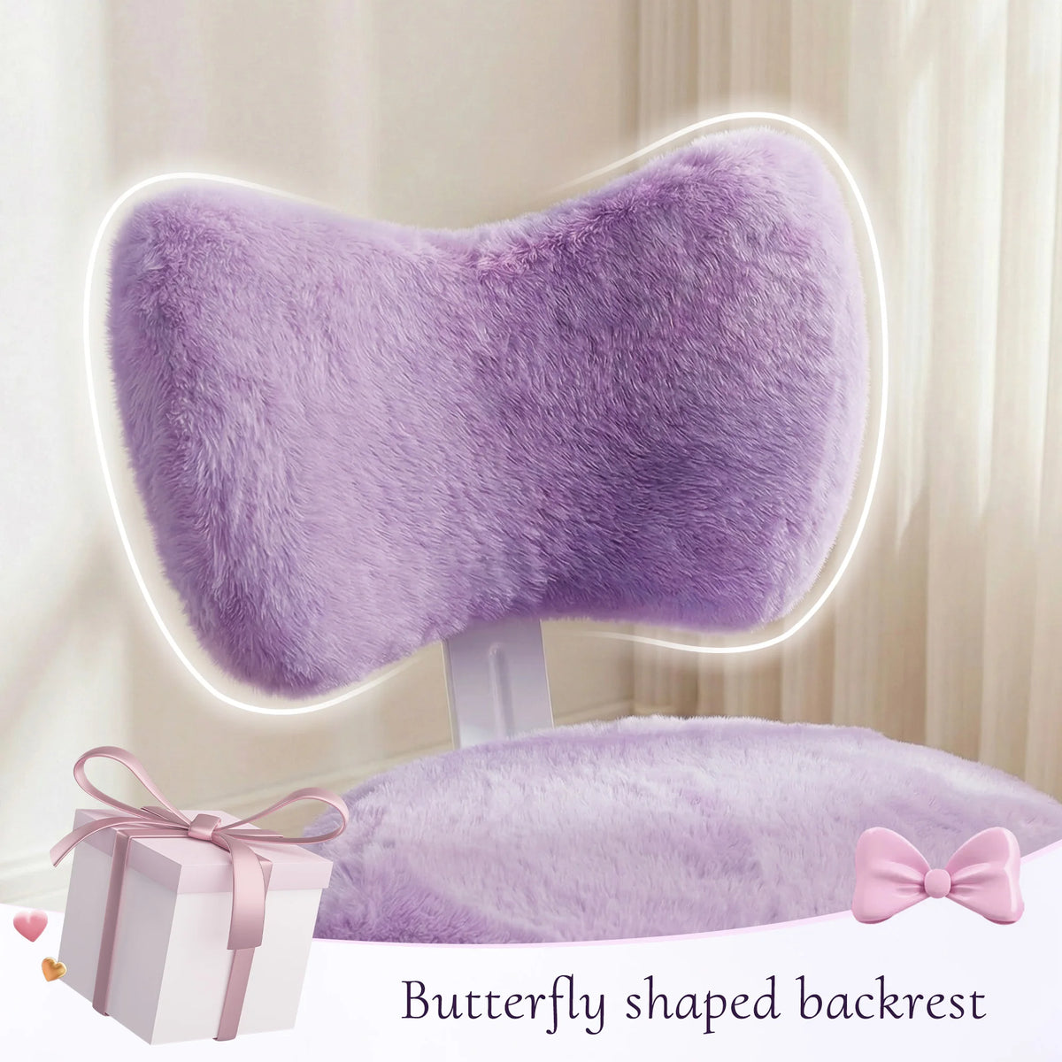EnHomee Adjustable Faux Fur Vanity Chair With Rotating Base
