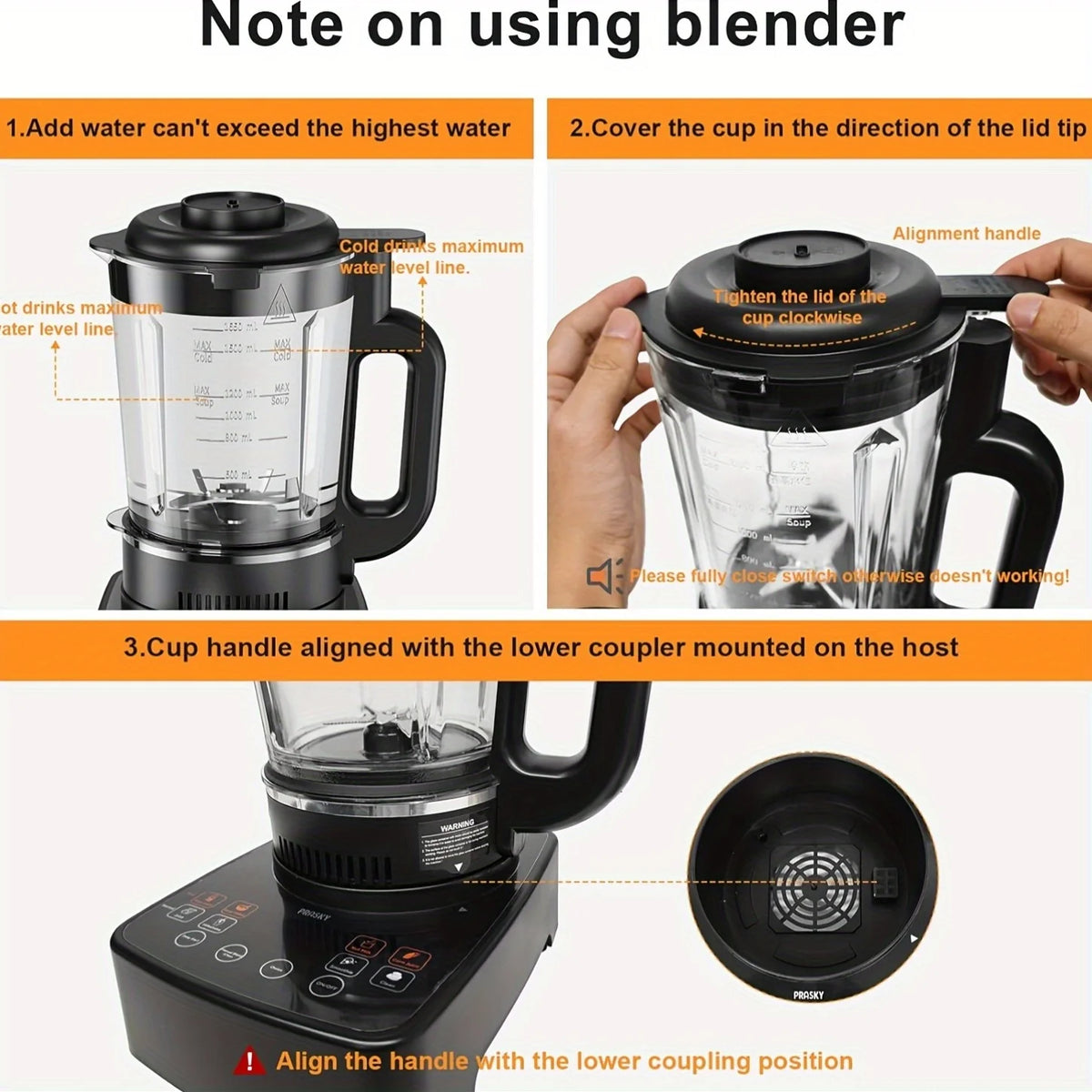 Prasky 2400W Professional Heating Blender 25000RPM With Auto Clean Function