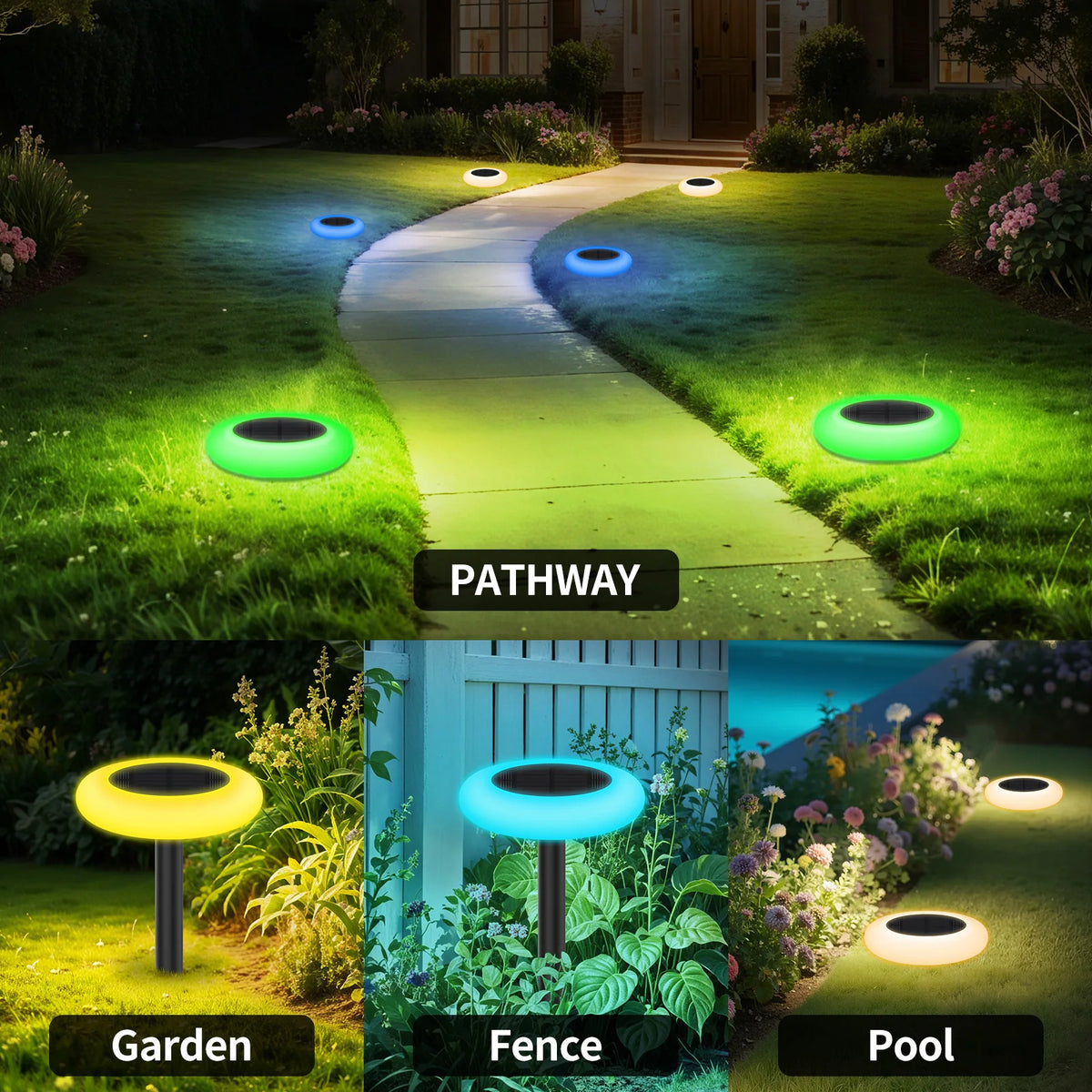 Intelamp Outdoor Solar LED Pathway Lights for Gardens and Walkways