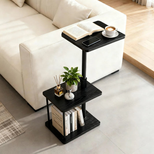 HiMISS Adjustable Swivel Couch Side Table With Storage Shelf