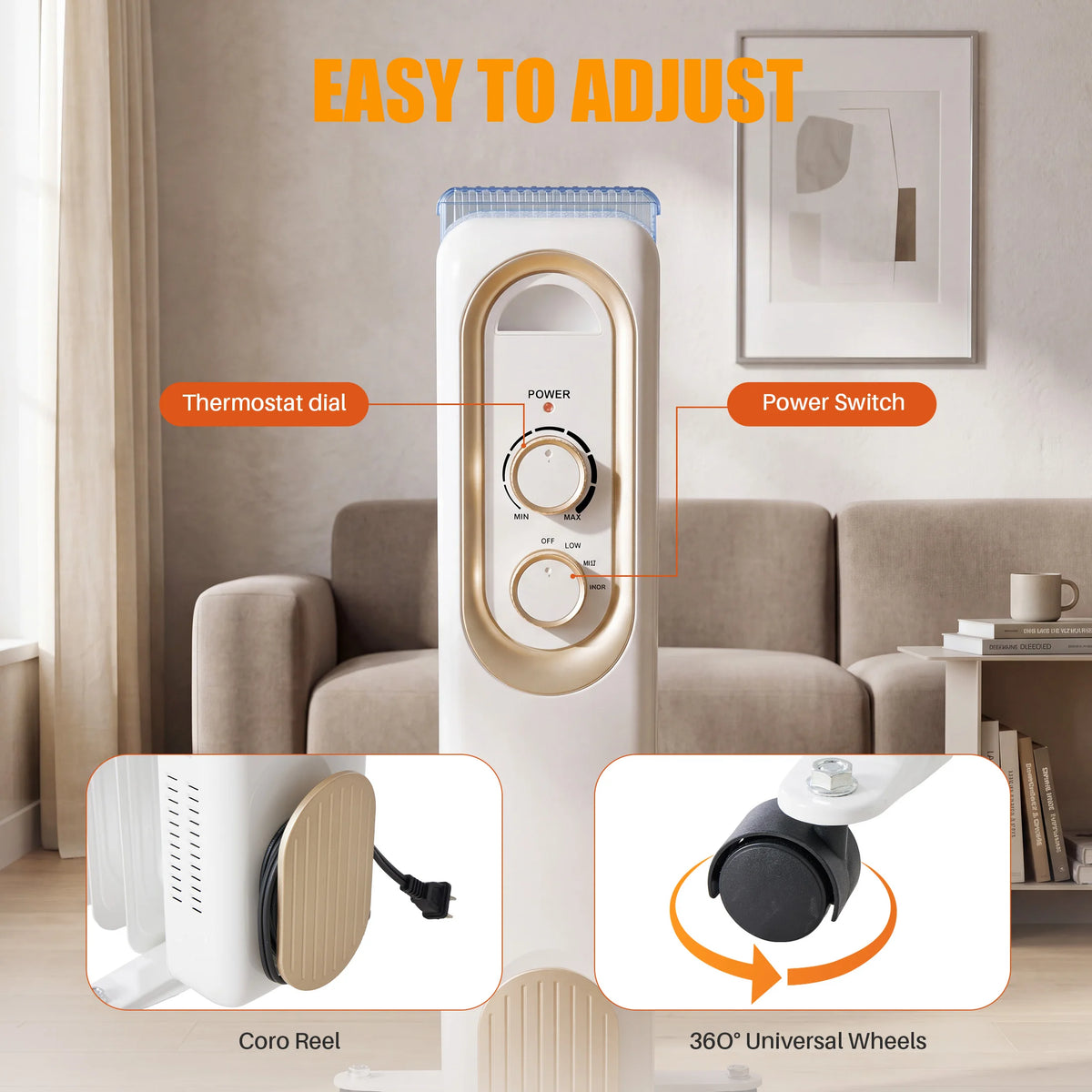 1500W Oil Filled Radiator Space Heater Indoor Portable Electric