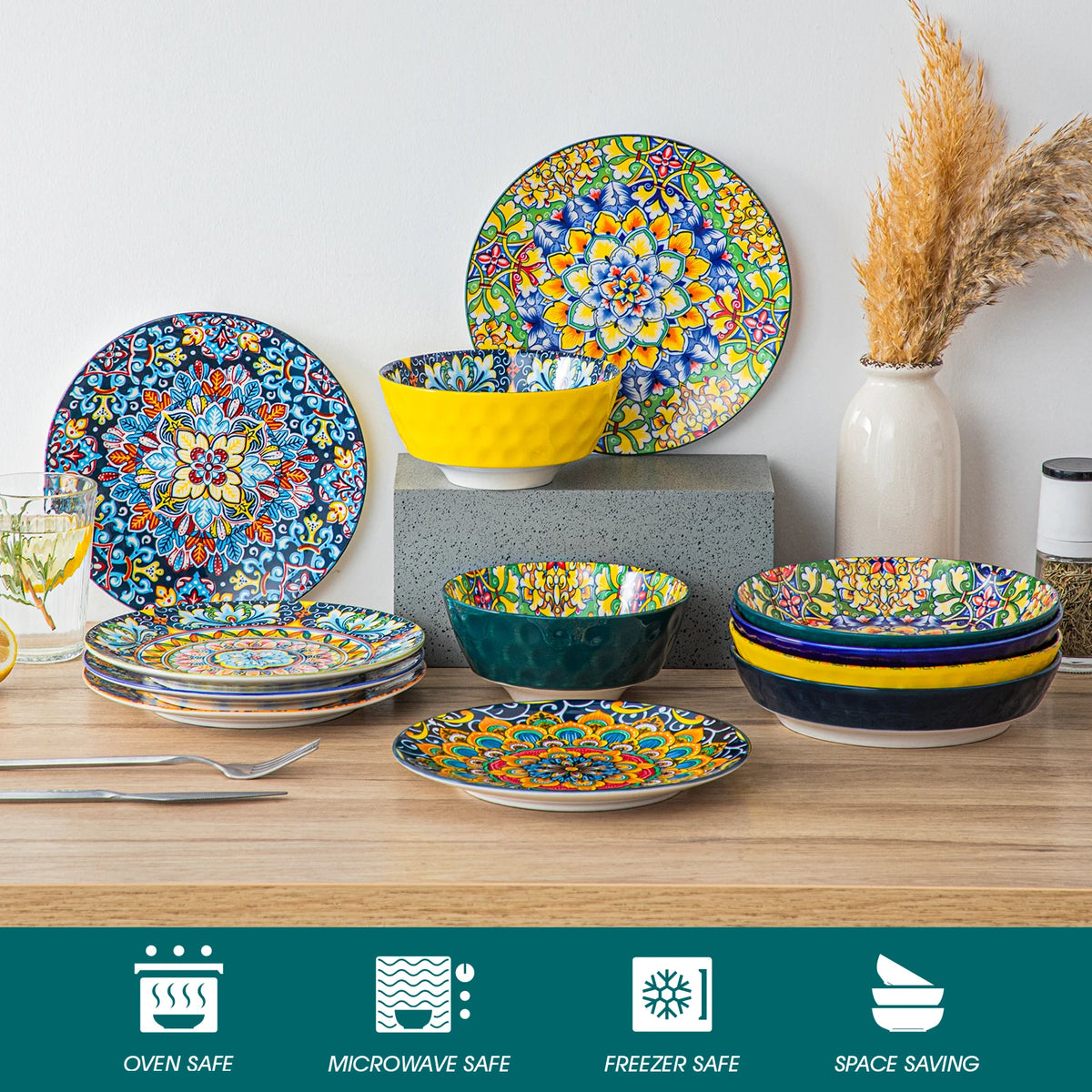 Malacasa Ceramic Bohemian Style Eco Friendly Dinnerware Tableware Set