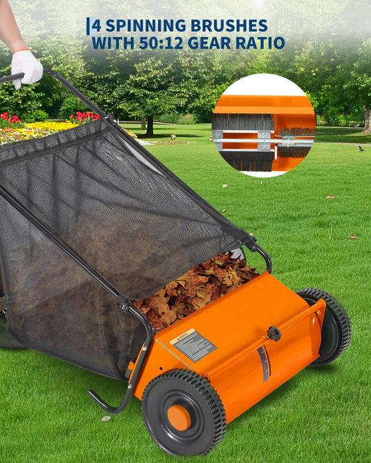 Push Lawn Sweeper With Mesh Bag For Efficient Yard Cleanup