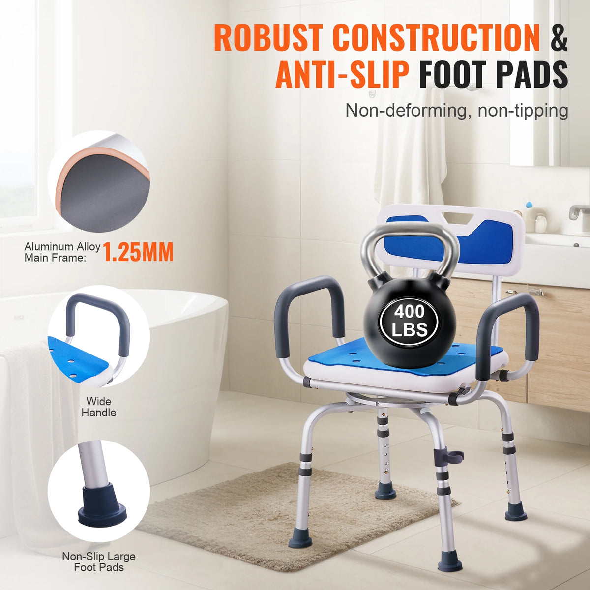 SucceBuy 360 Degree Swivel Shower Chair With Armrests And Backrest