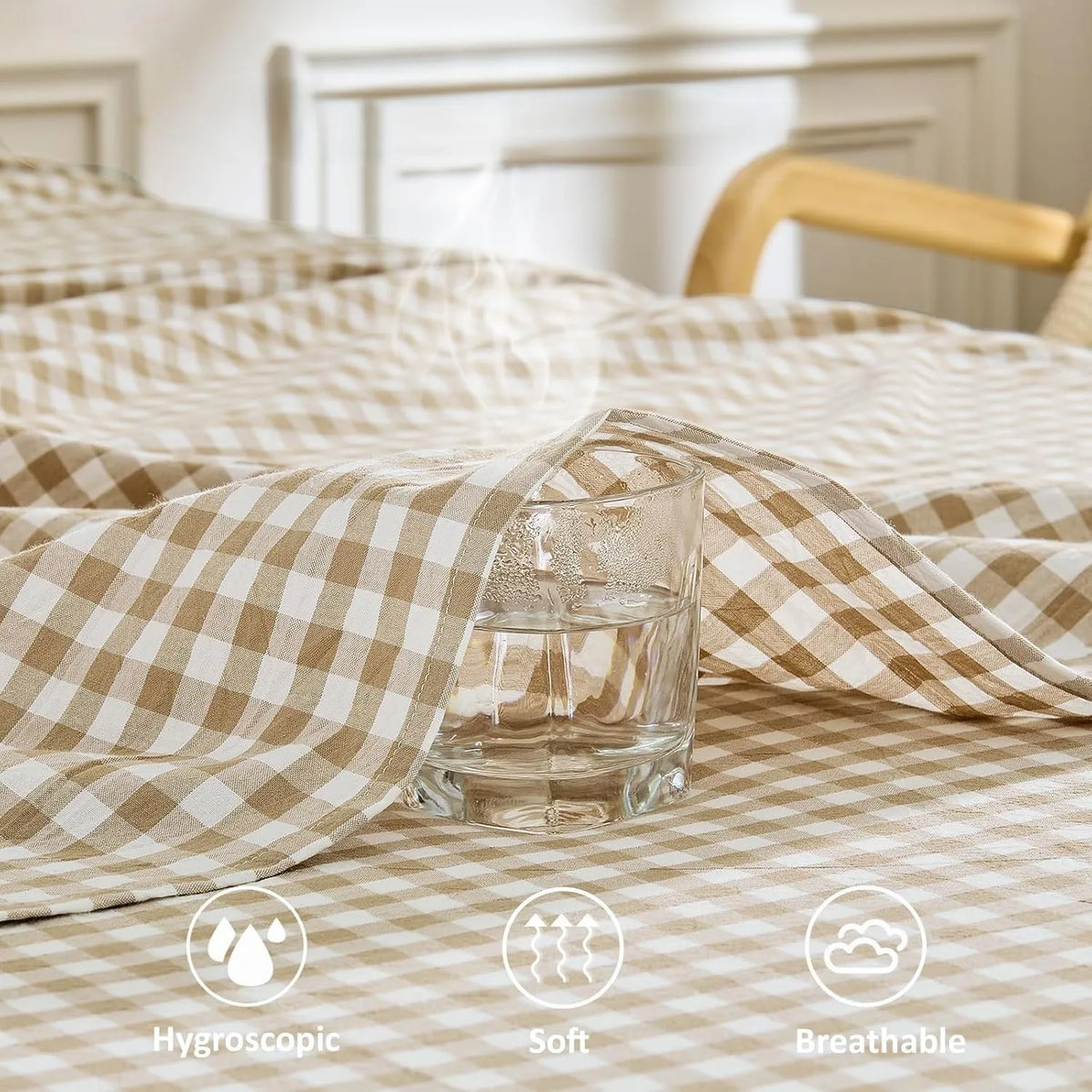 Gingham Washed Cotton Sheet Set Soft Deep Pocket Bedding