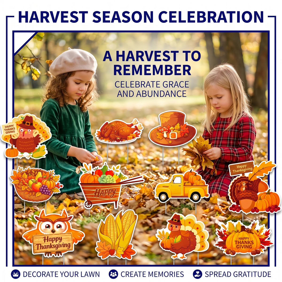 Waterproof Thanksgiving Yard Signs With Stakes For Fall Lawn Decor