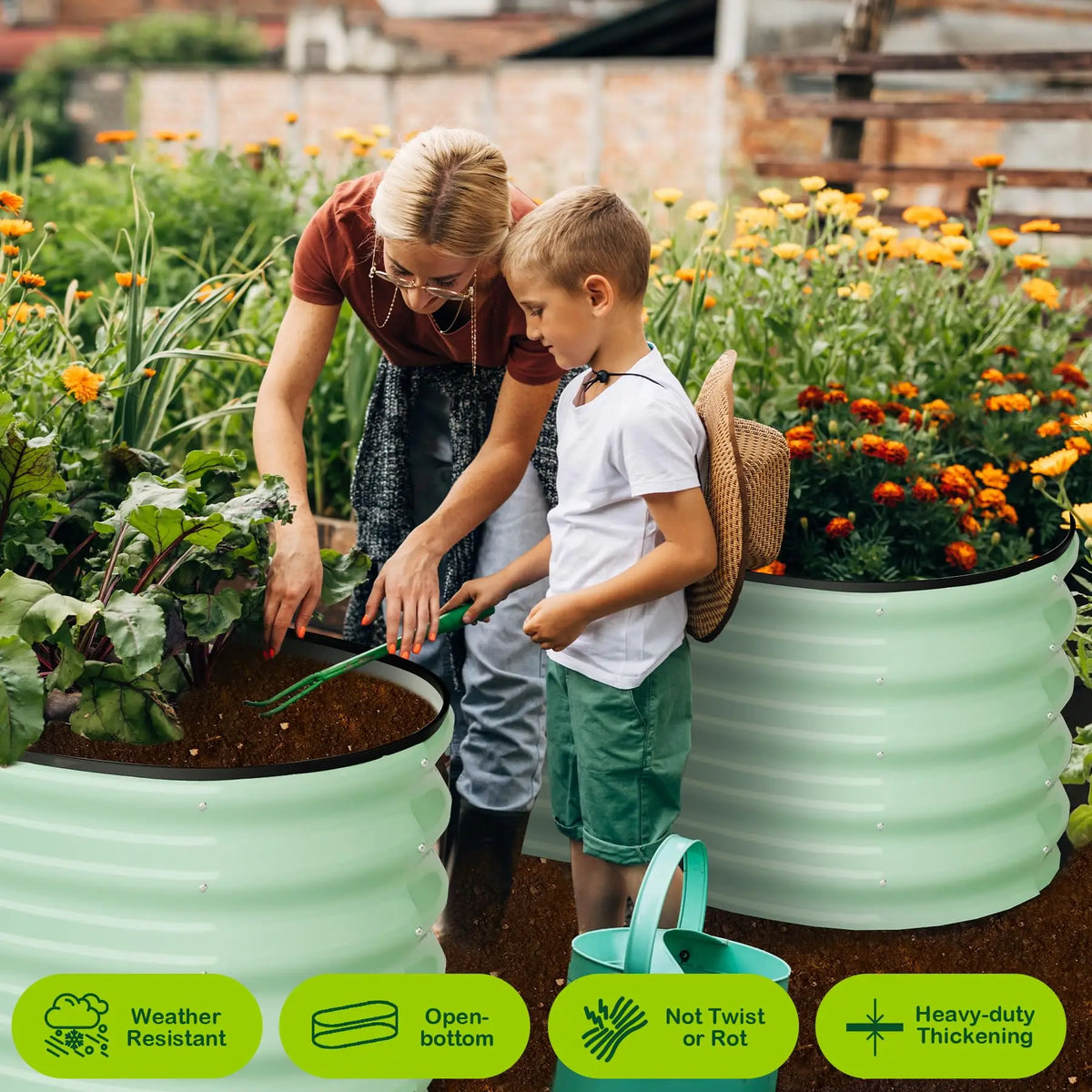 HiMISS Oval Galvanized Steel Raised Garden Bed Metal Planter