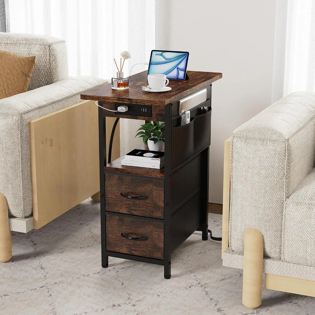 Novilla End Table With Charging Station And Storage Shelf
