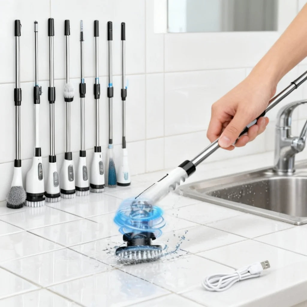 Rechargeable Electric Spin Scrubber With Seven Cleaning Brush Heads