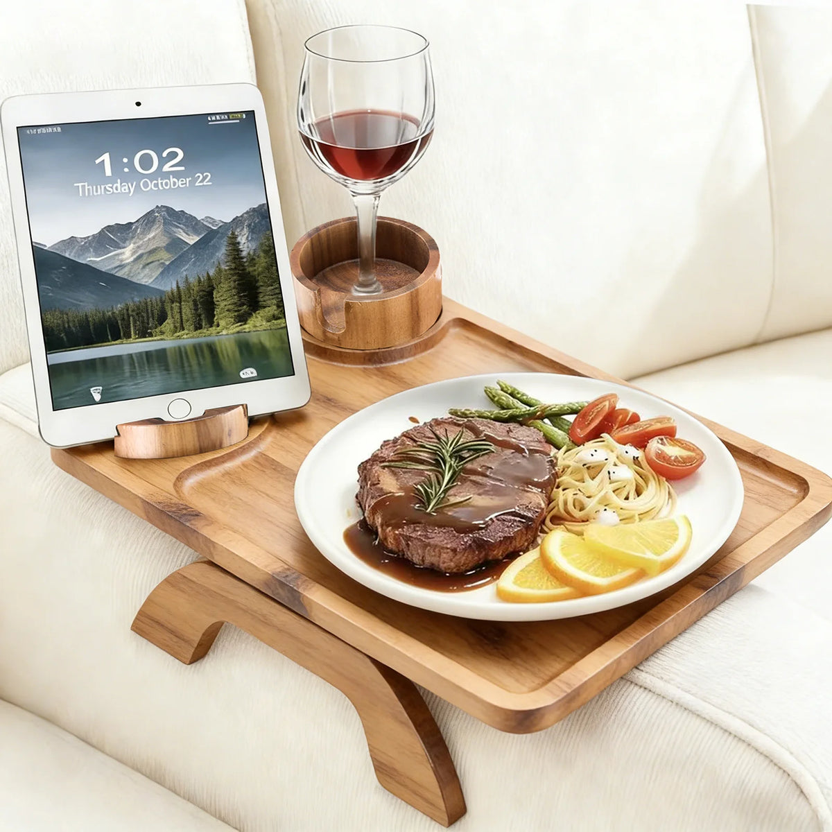 JHK Foldable Sofa Armrest Tray With Phone And Cup Holders