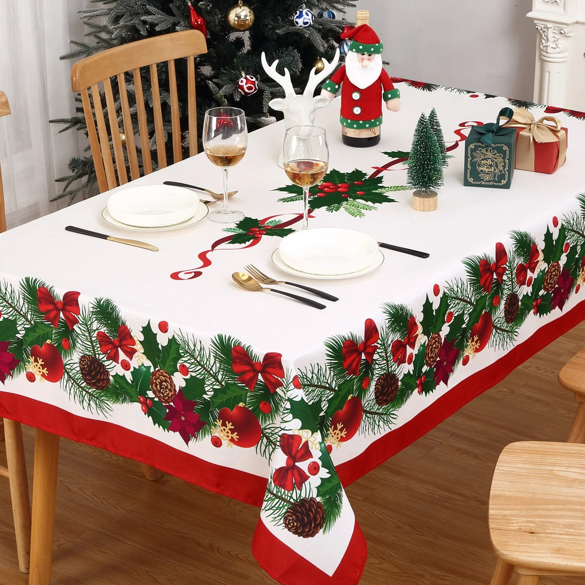 HiMISS Washable Christmas Tablecloth Reusable Festive Dining Room Cover