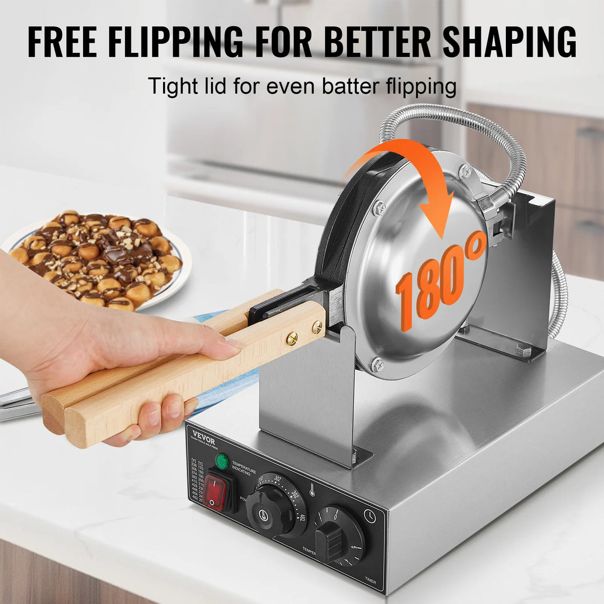 VevoR Commercial Egg Bubble Waffle Maker With Dual Pans