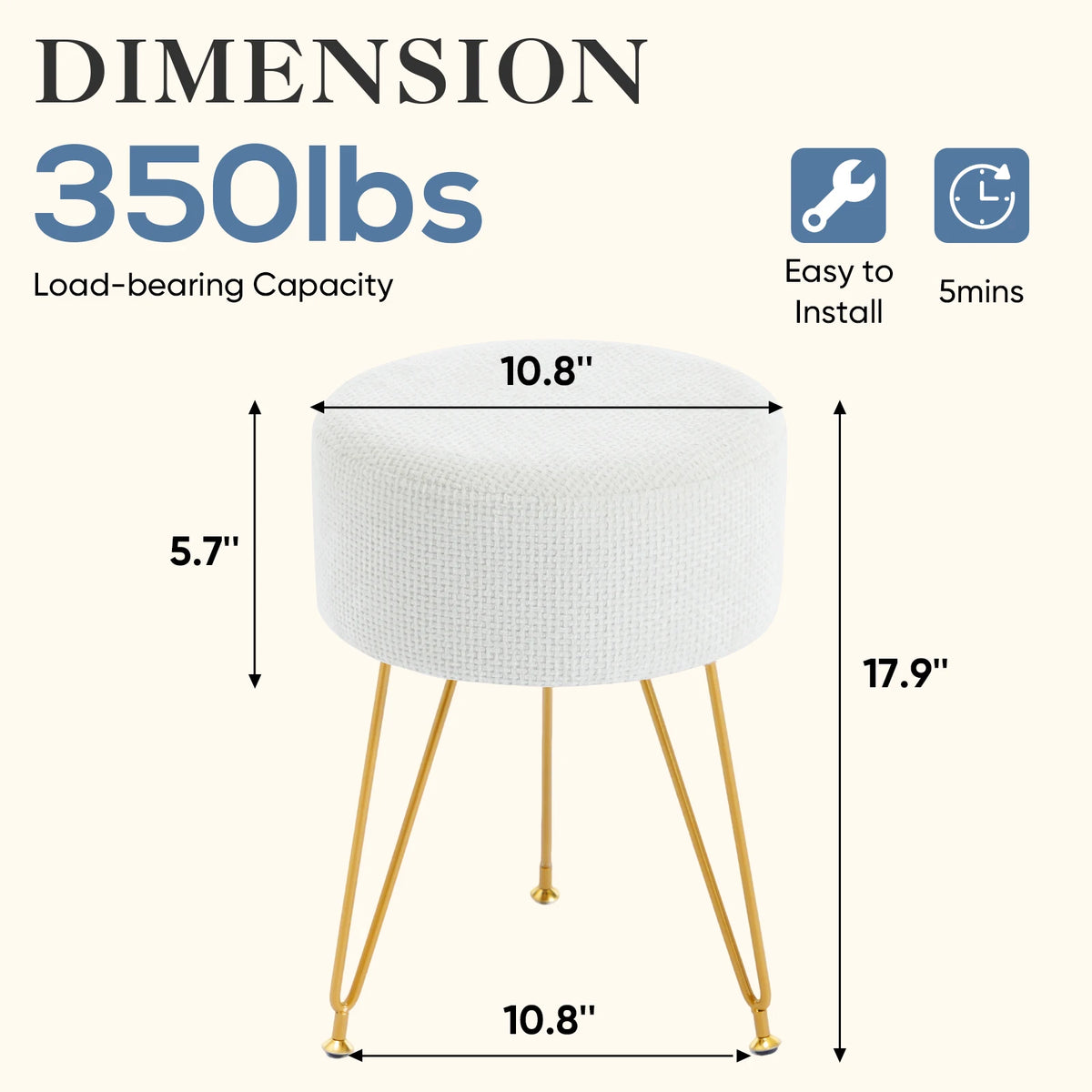 JHK Round Velvet Ottoman Footrest Vanity Stool with Thick Cushion