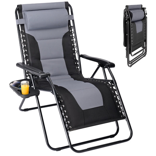 JHK Outdoor Zero Gravity Reclining Lounge Chair With Cup Holder