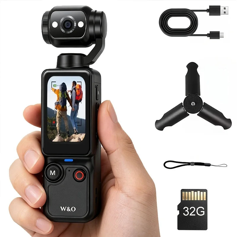 W&O 4K Sports Camcorder With Flip Screen And Tripod