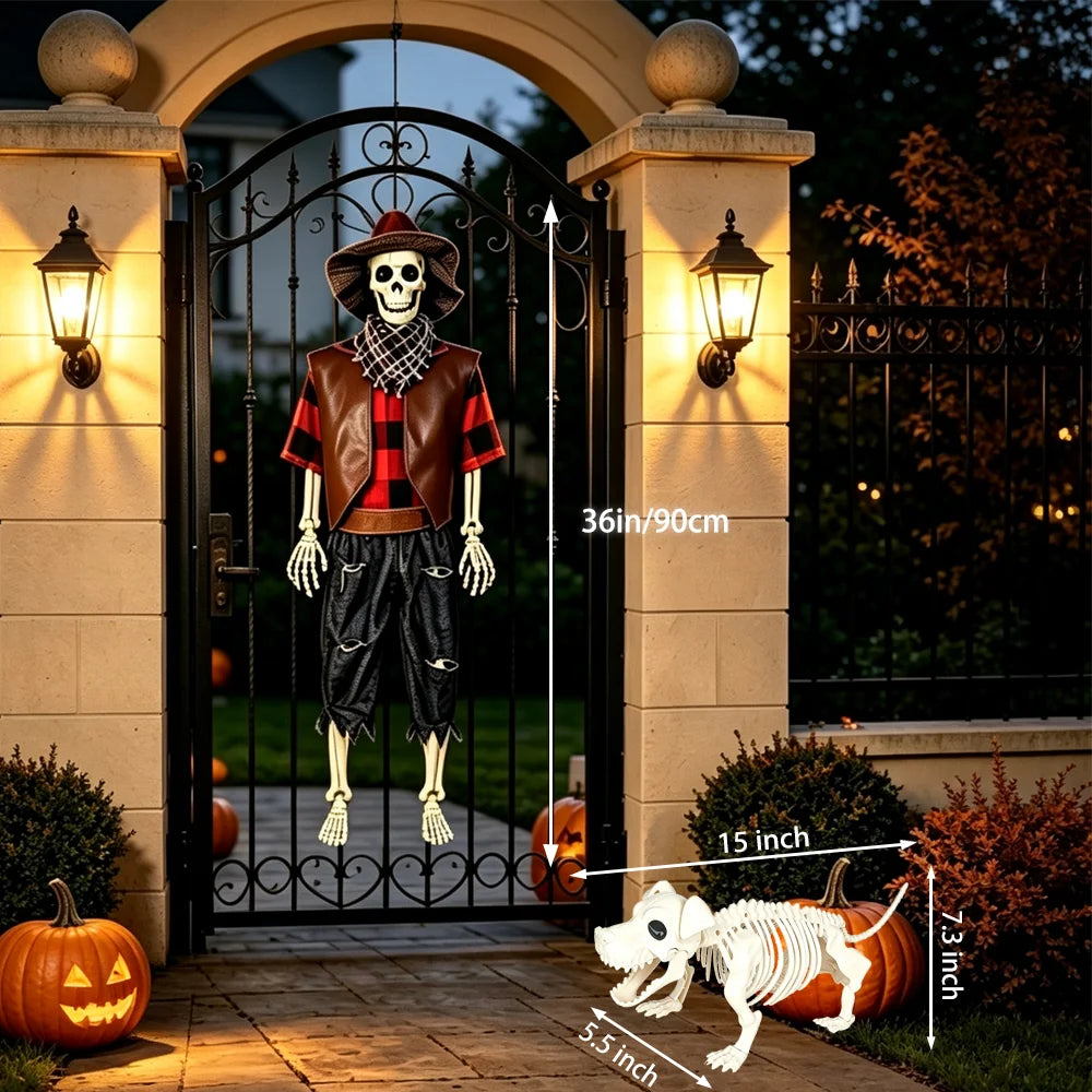 Western Cowboy Skeleton With Poseable Joints For Halloween Yard Decor