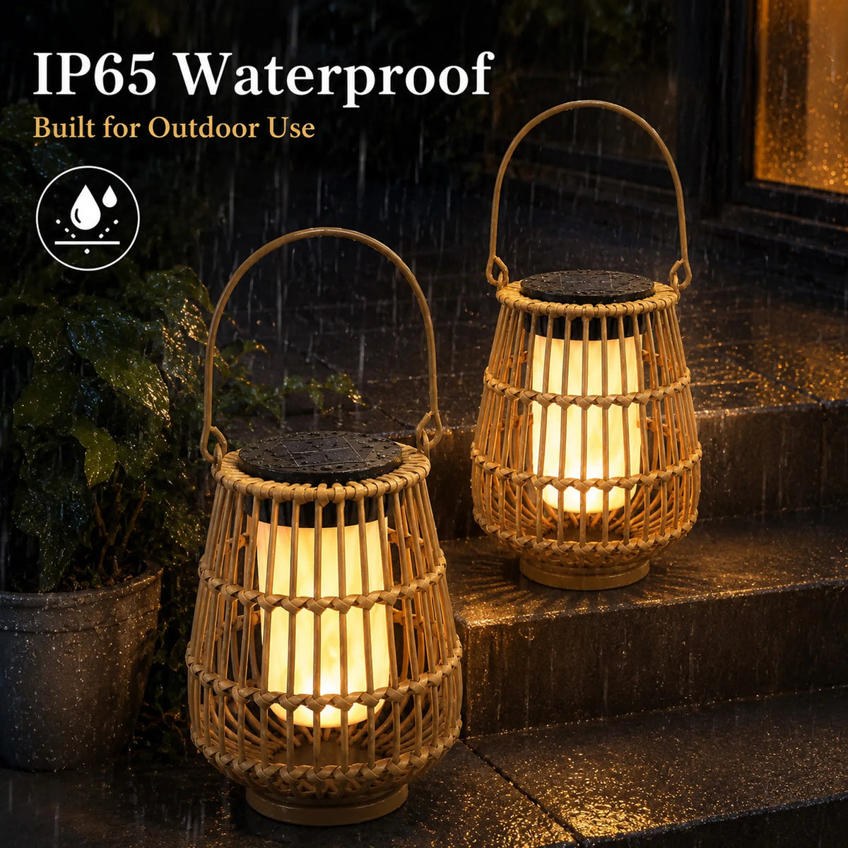 Solar Rattan Lanterns Outdoor Hanging Waterproof LED Garden Lights