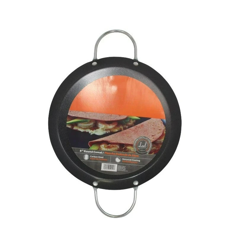 Carbon Steel Nonstick Round Comal With Sturdy Metal Side Handles
