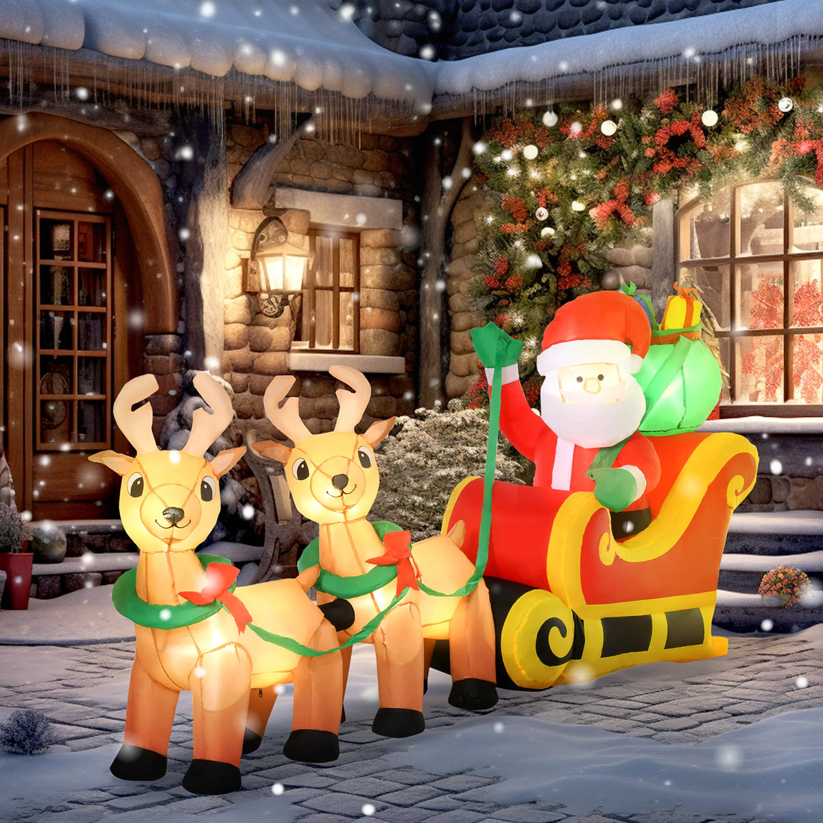Homcom Inflatable Christmas Santa Claus Sleigh LED Display