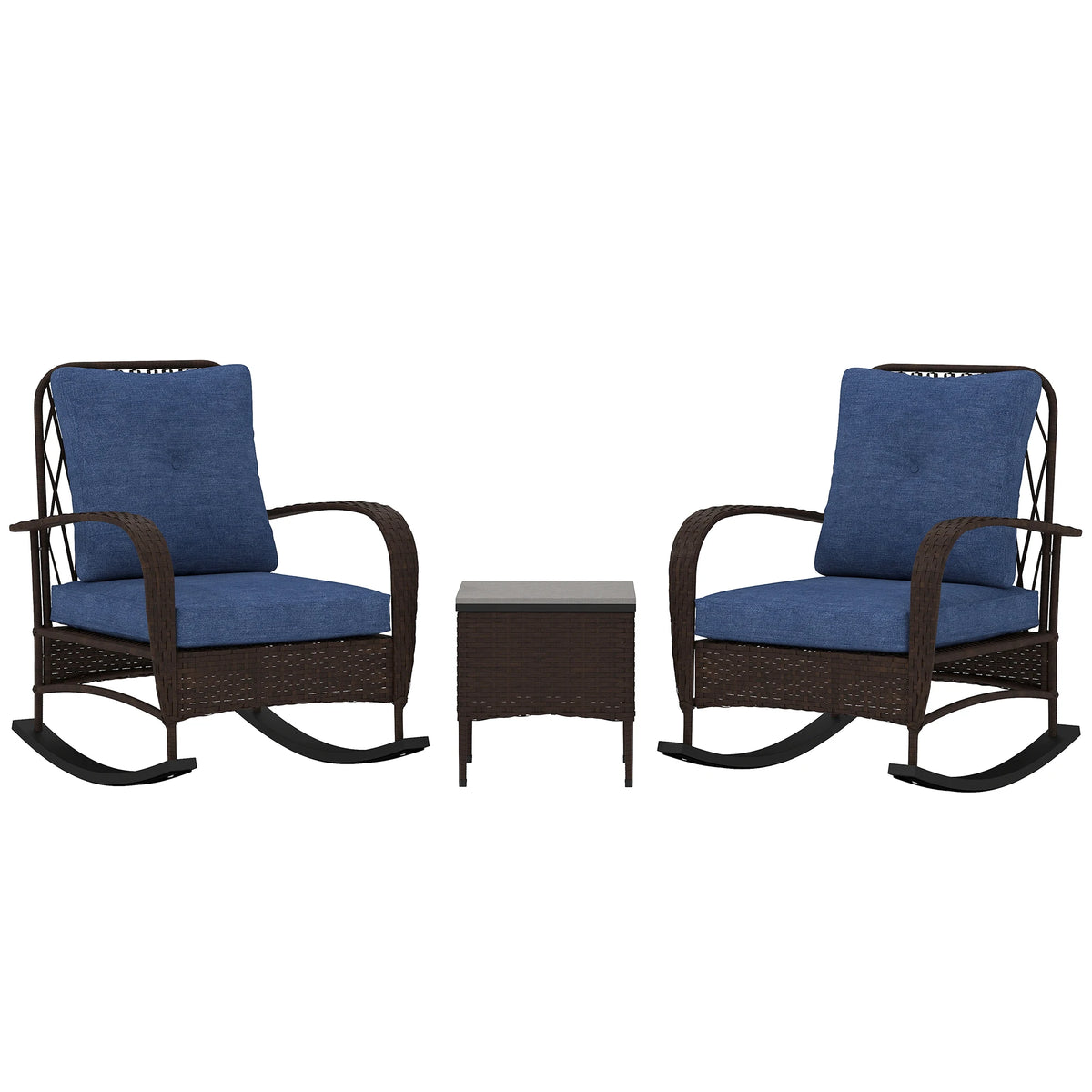 Outsunny Outdoor Wicker Rocking Chairs Set With Coffee Table