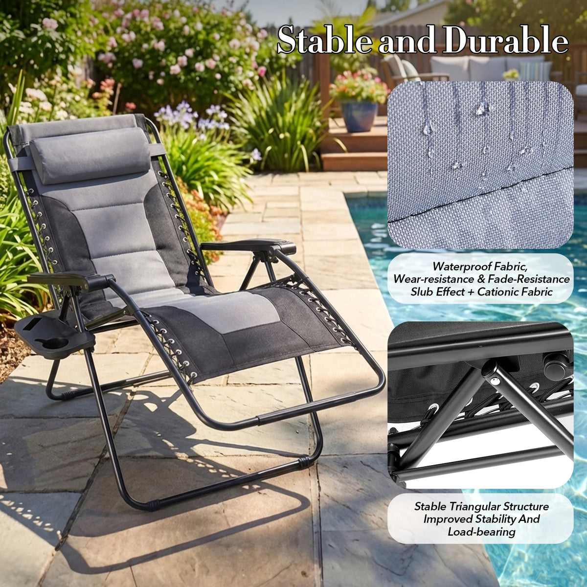 JHK Outdoor Zero Gravity Reclining Lounge Chair With Cup Holder