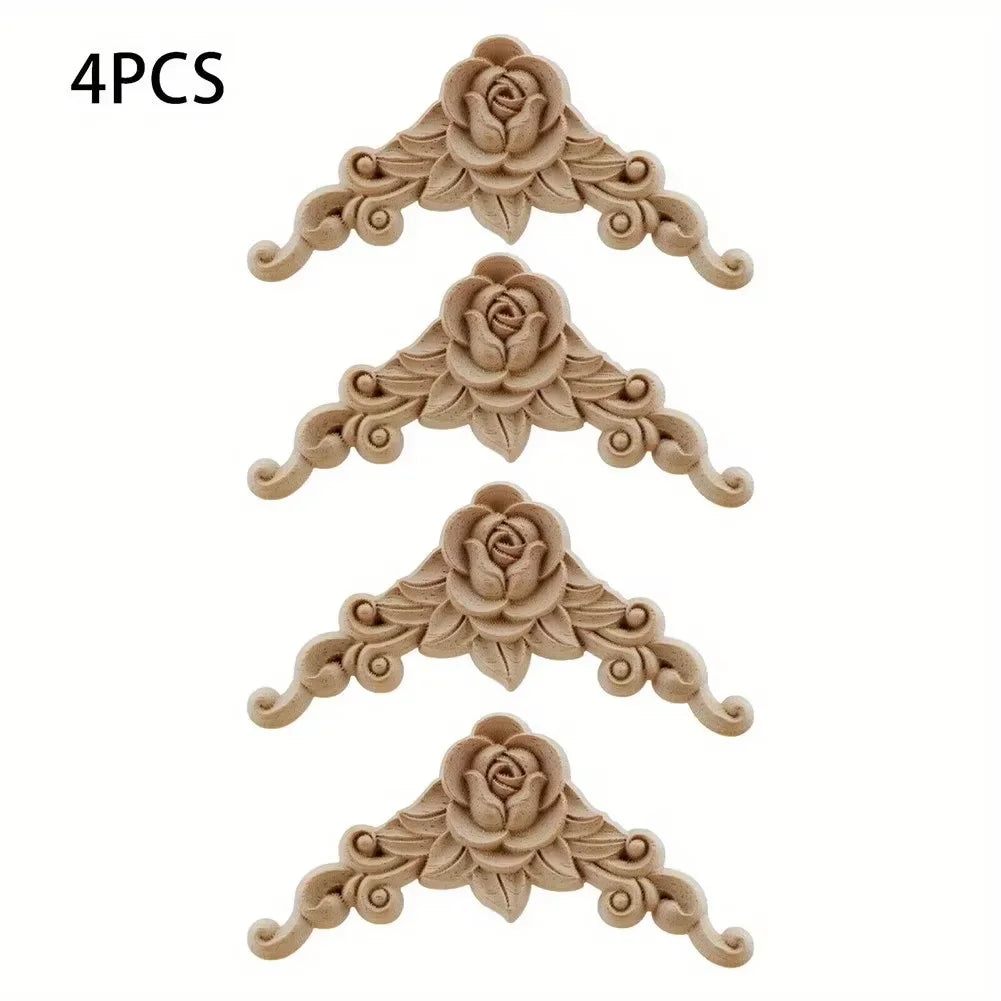 Natural Floral Wooden Carved Corner Appliques For Furniture