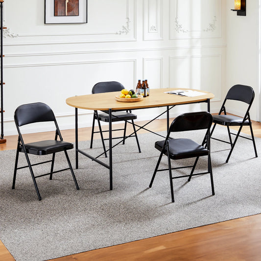 JHK Padded Folding Chair With Faux Leather Metal Frame