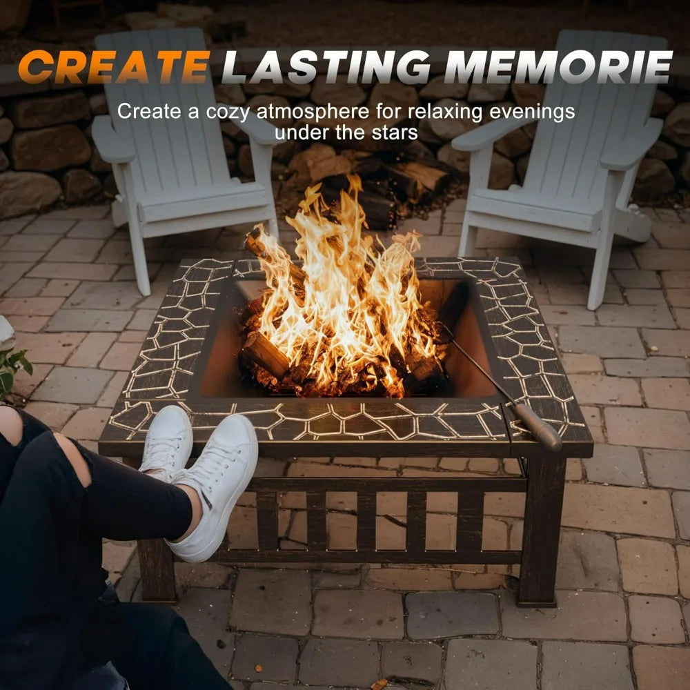 Devoko Metal Outdoor Fire Pit With Waterproof Cover For Patio