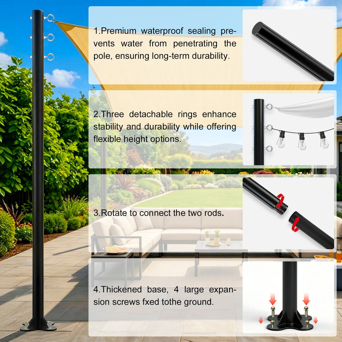 Adjustable Rust Resistant Metal Shade Sail Support Posts