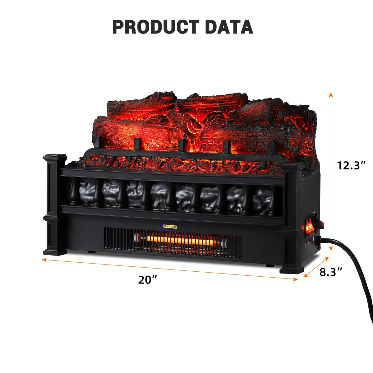 1500W Electric Fireplace Log Insert Heater With Thermostat Crackling Sound