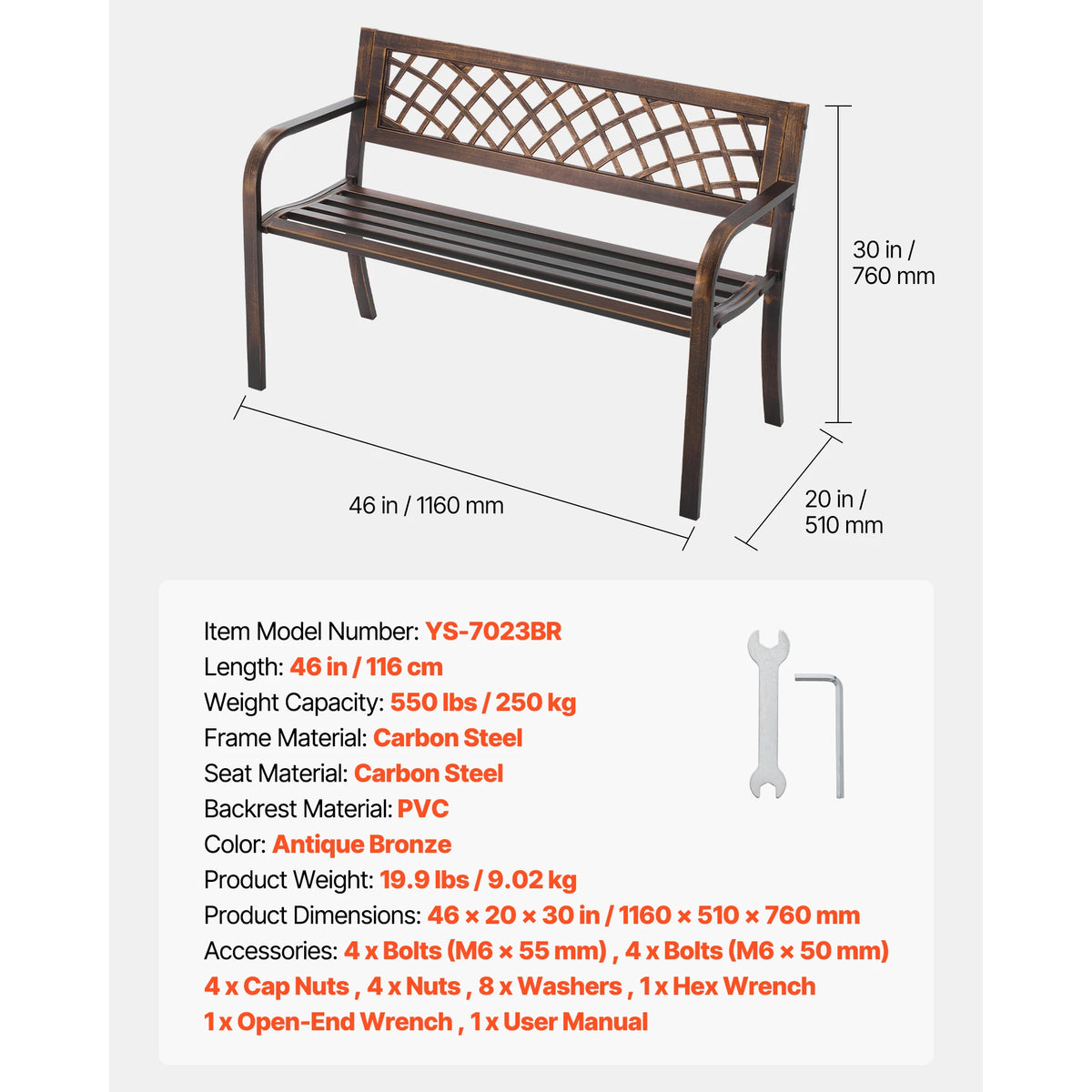 SucceBuy Wooden Outdoor Garden Bench With Sturdy Metal Patio Frame