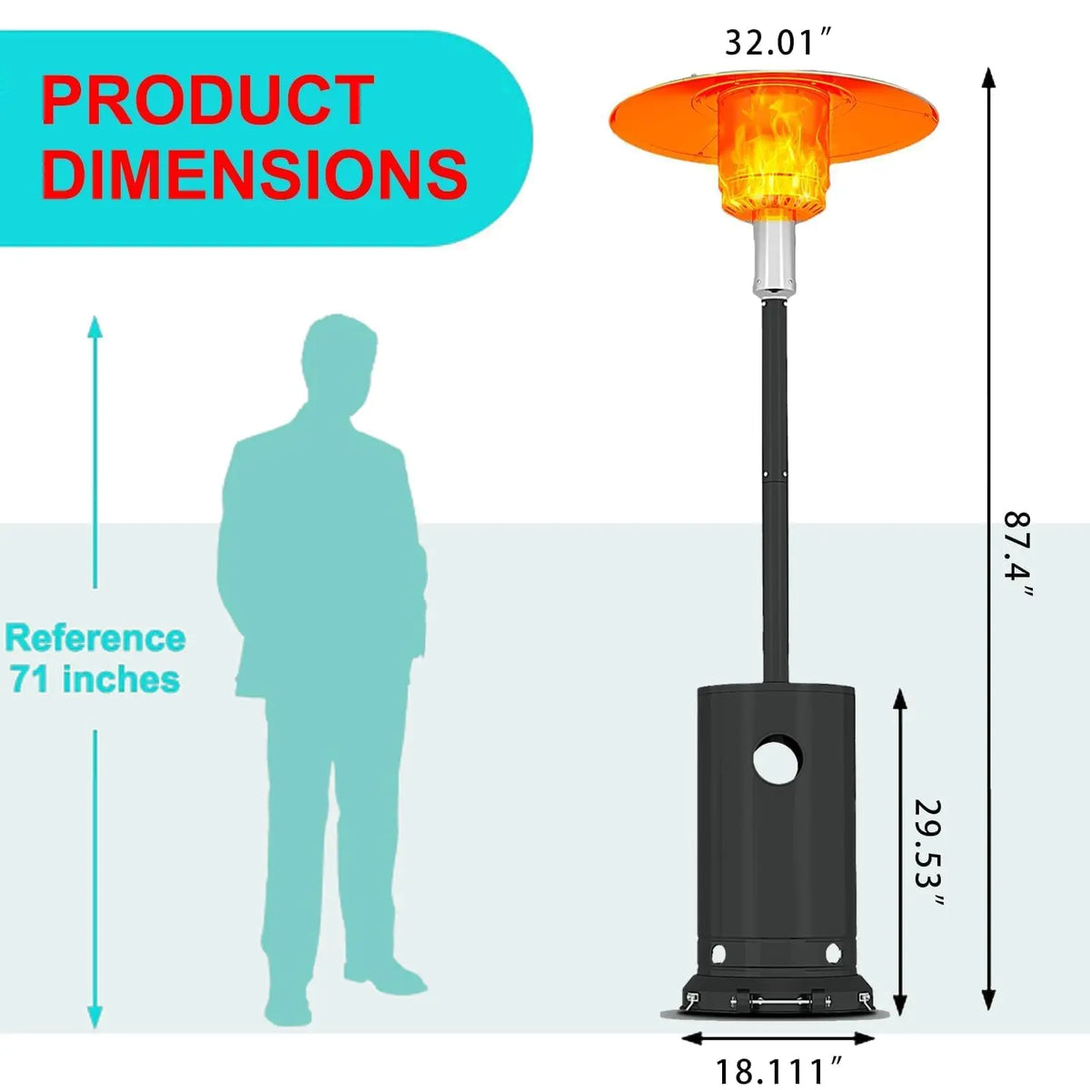 HiMISS 48000 BTU Propane Patio Heater Wind Resistant Portable