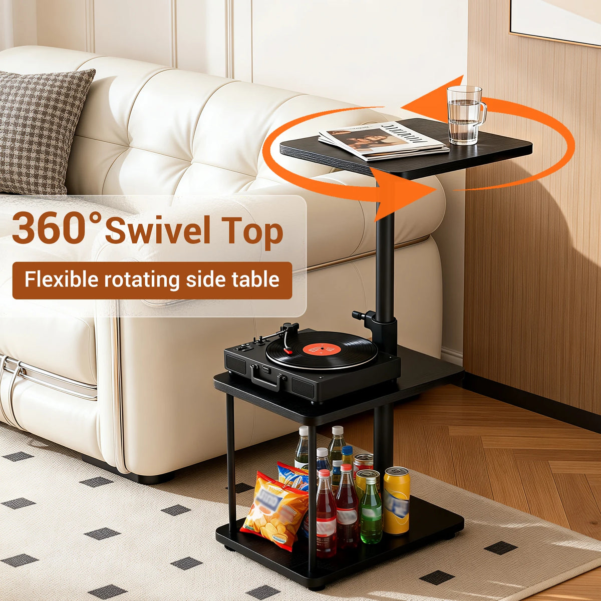 HiMISS Adjustable Swivel Couch Side Table With Storage Shelf