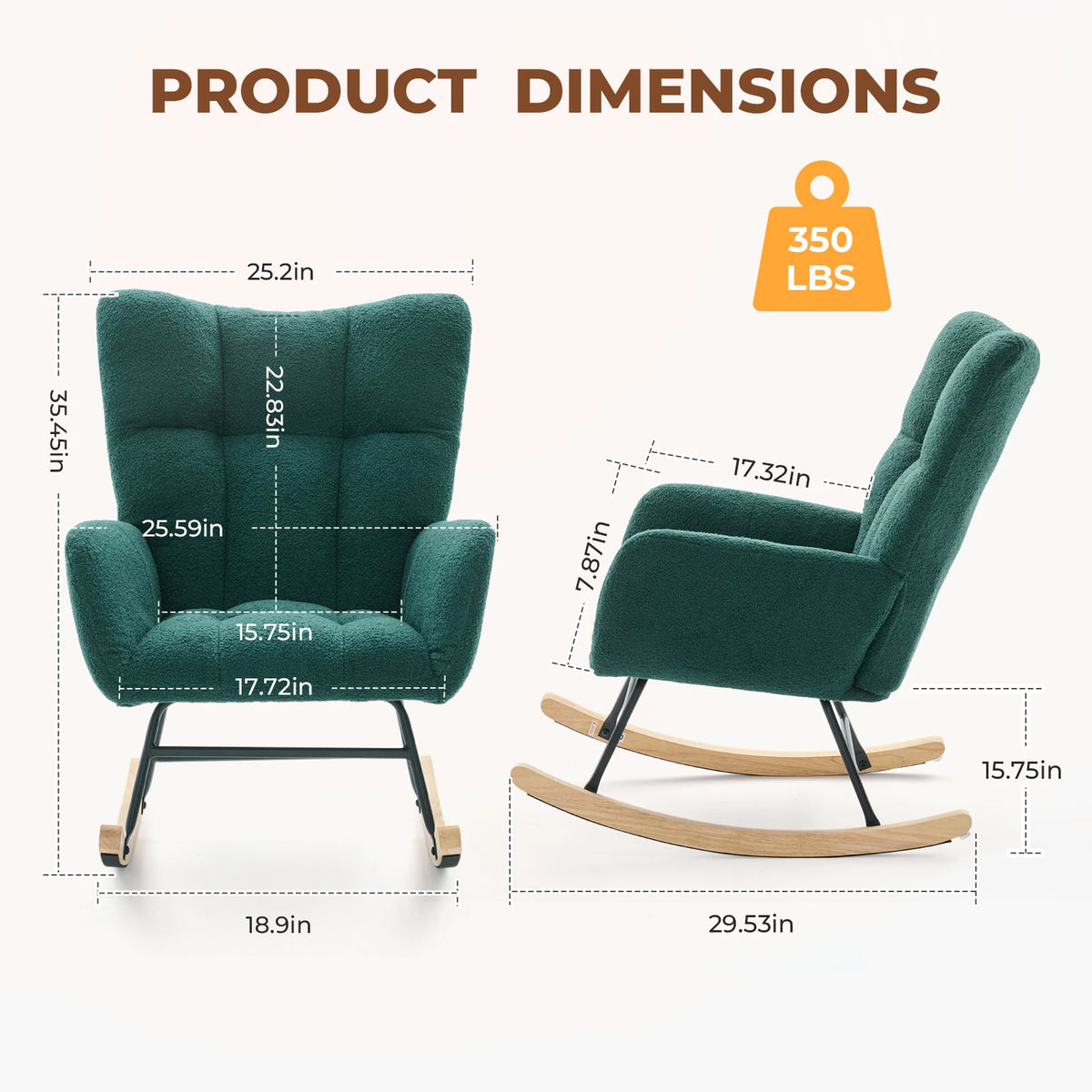 JHK Modern Velvet Saucer Rocking Chair With Padded Metal Frame