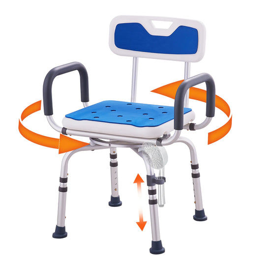 SucceBuy 360 Degree Swivel Shower Chair With Armrests And Backrest