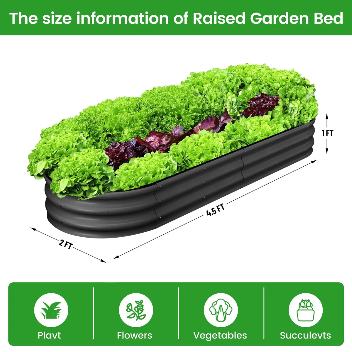 HiMISS Oval Galvanized Steel Raised Garden Bed Metal Planter