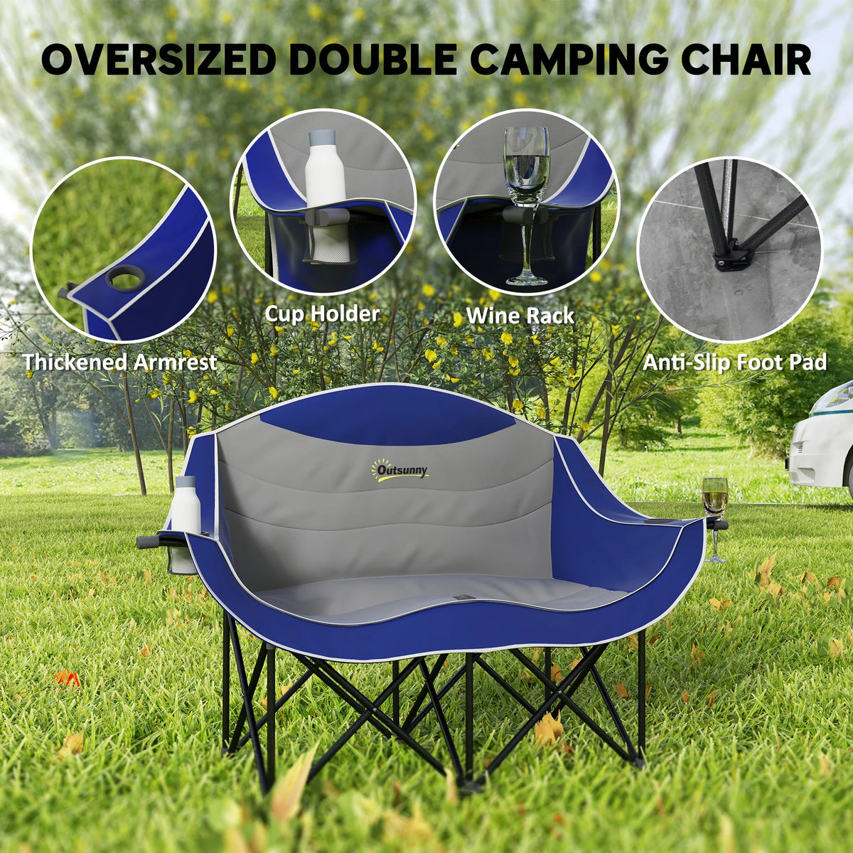 Outsunny Padded Double Folding Camping Chair for Adults