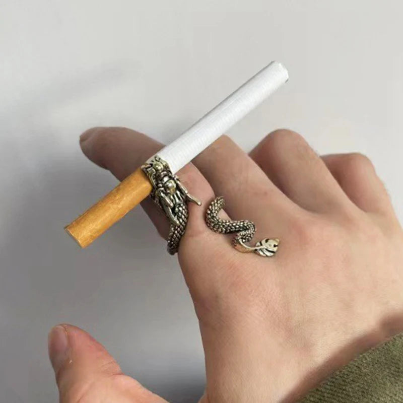 Retro Dragon Cigarette Holder Ring Rack Adjustable Metal Smoking Accessory