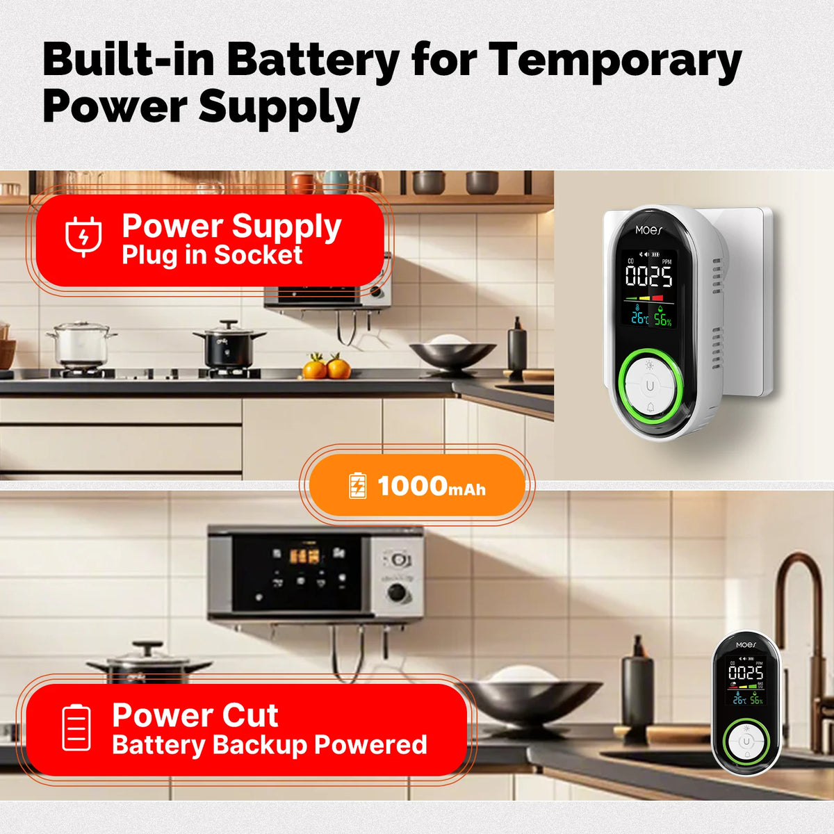 MOES CO Plug In Carbon Monoxide Detector LED Display Alarm
