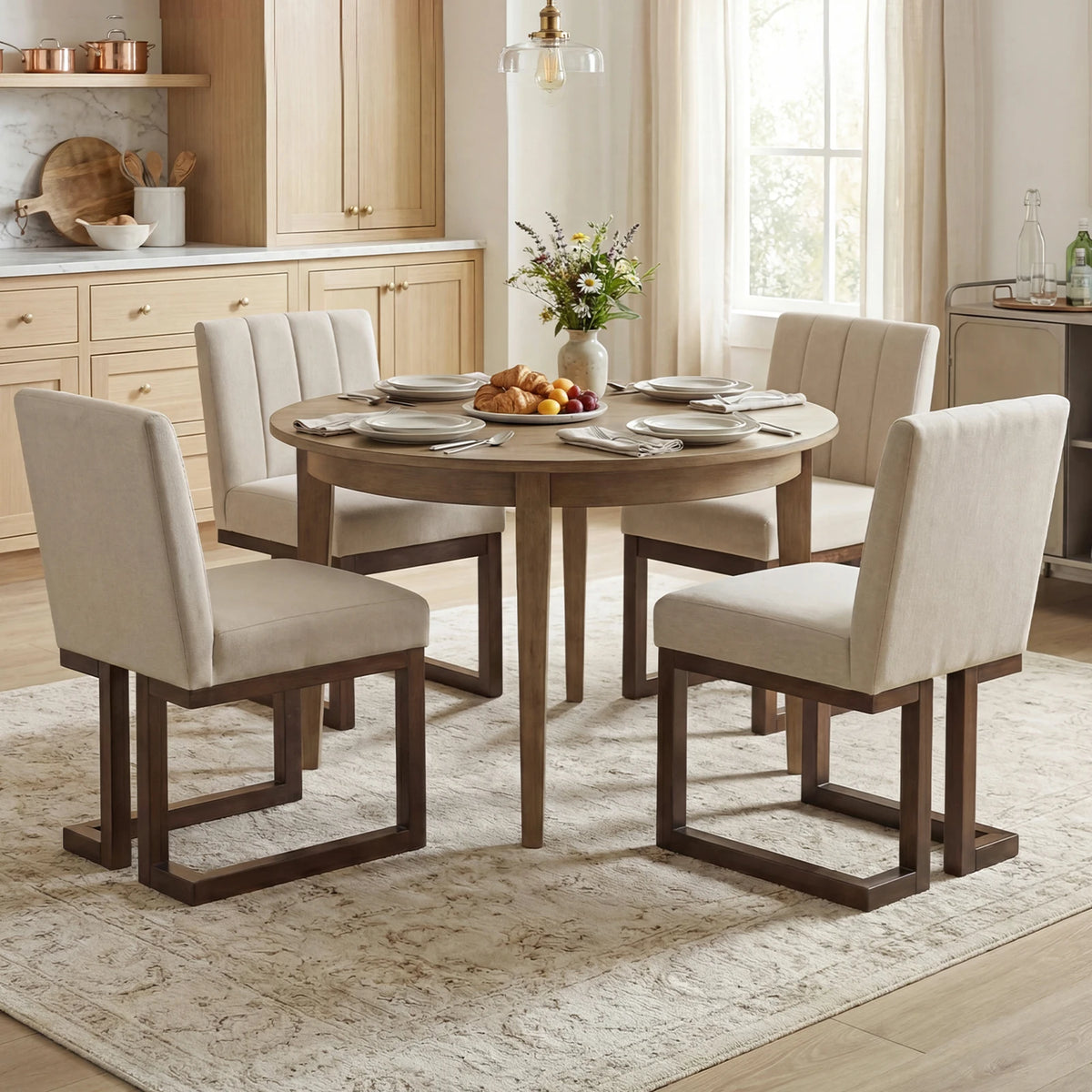 HOMASIS Modern Farmhouse Wooden Dining Chairs With Fabric Upholstery