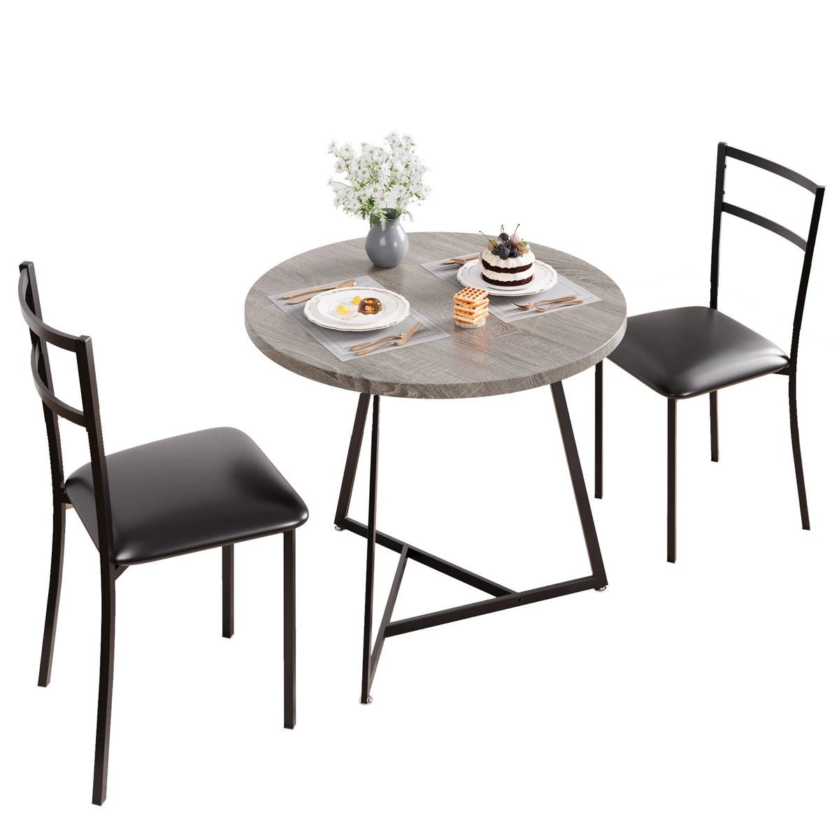 TAKYWEP Round Dining Table Set With Upholstered Chairs for Small Spaces