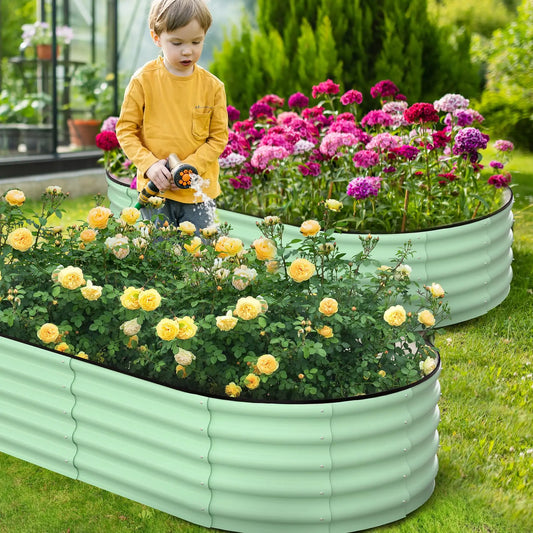 HiMISS Oval Galvanized Steel Raised Garden Bed Metal Planter